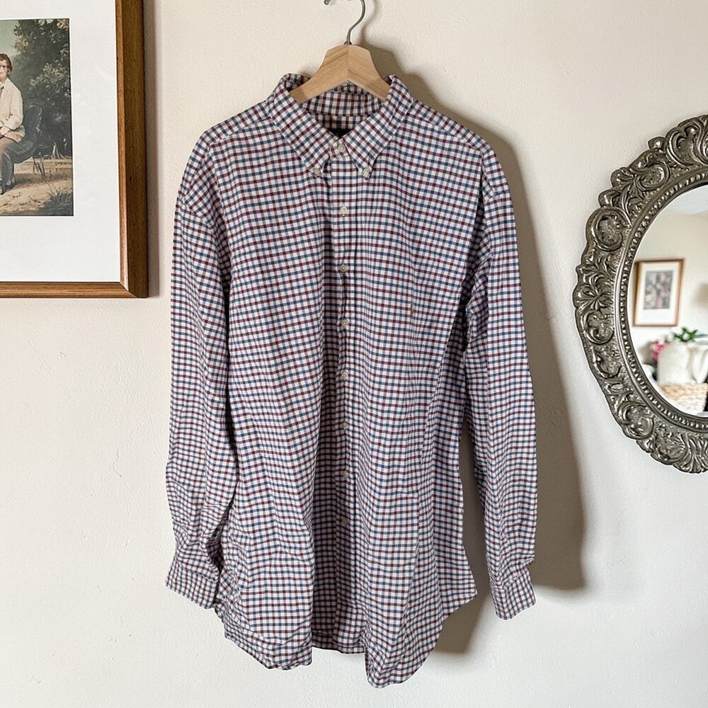 Polo Ralph Lauren Men's 2XLT Tall Maroon & Blue 100% Cotton L/S Plaid Shirt